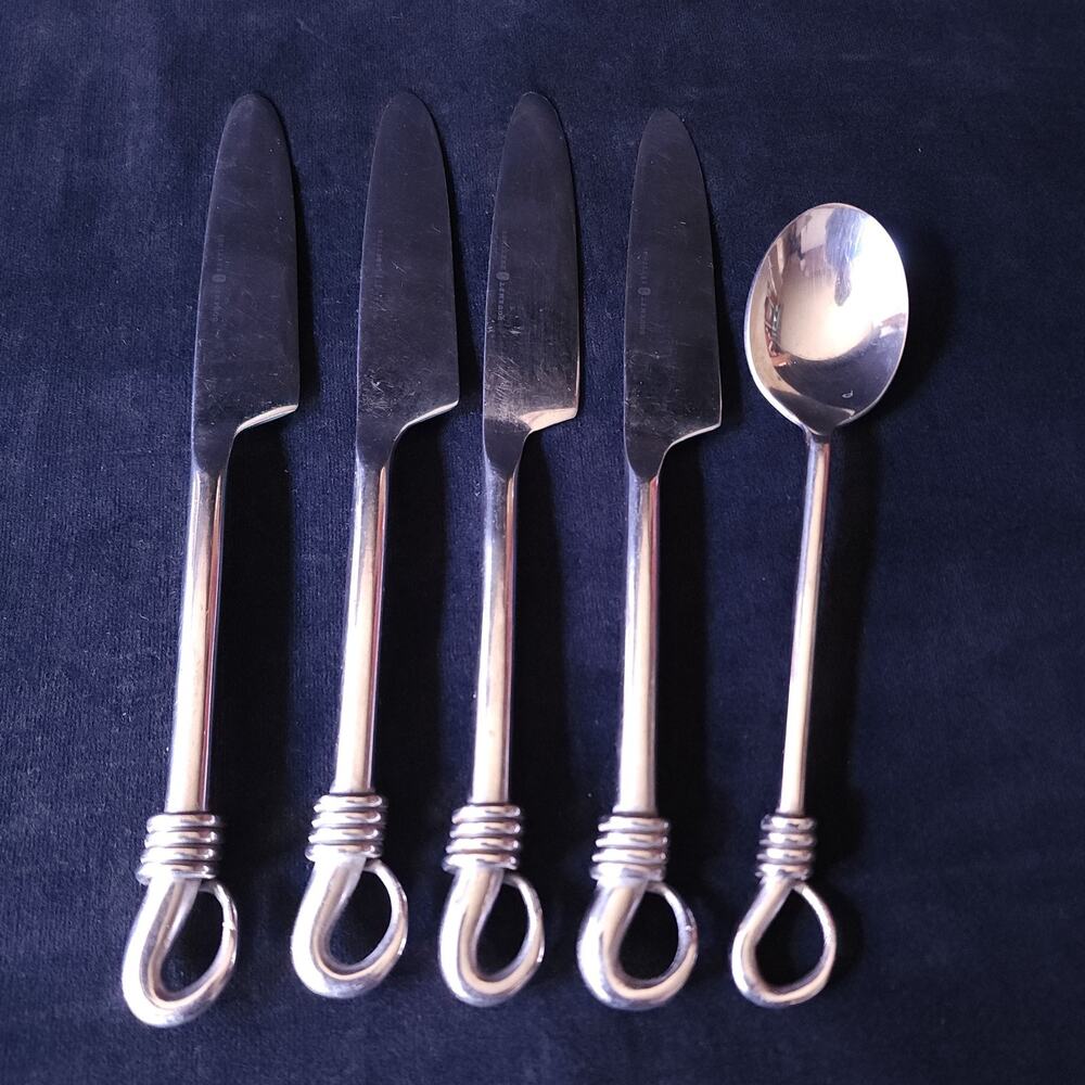 5 Gourmet Settings TWIST Dinner Knives Knife Spoon Stainless Flatware 18/10